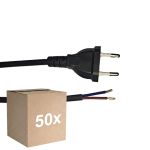 Multipack 50x Noxion Euro Supply Cable Black - C7 Europlug + Open Ends - 2m - 2 pole 0,75mm2